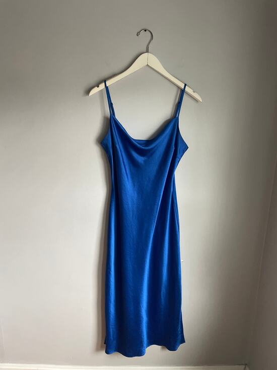 Express Dresses & Skirts - Express Royal Blue Silky Cocktail Slip Dress Midi size Medium Wedding Guest